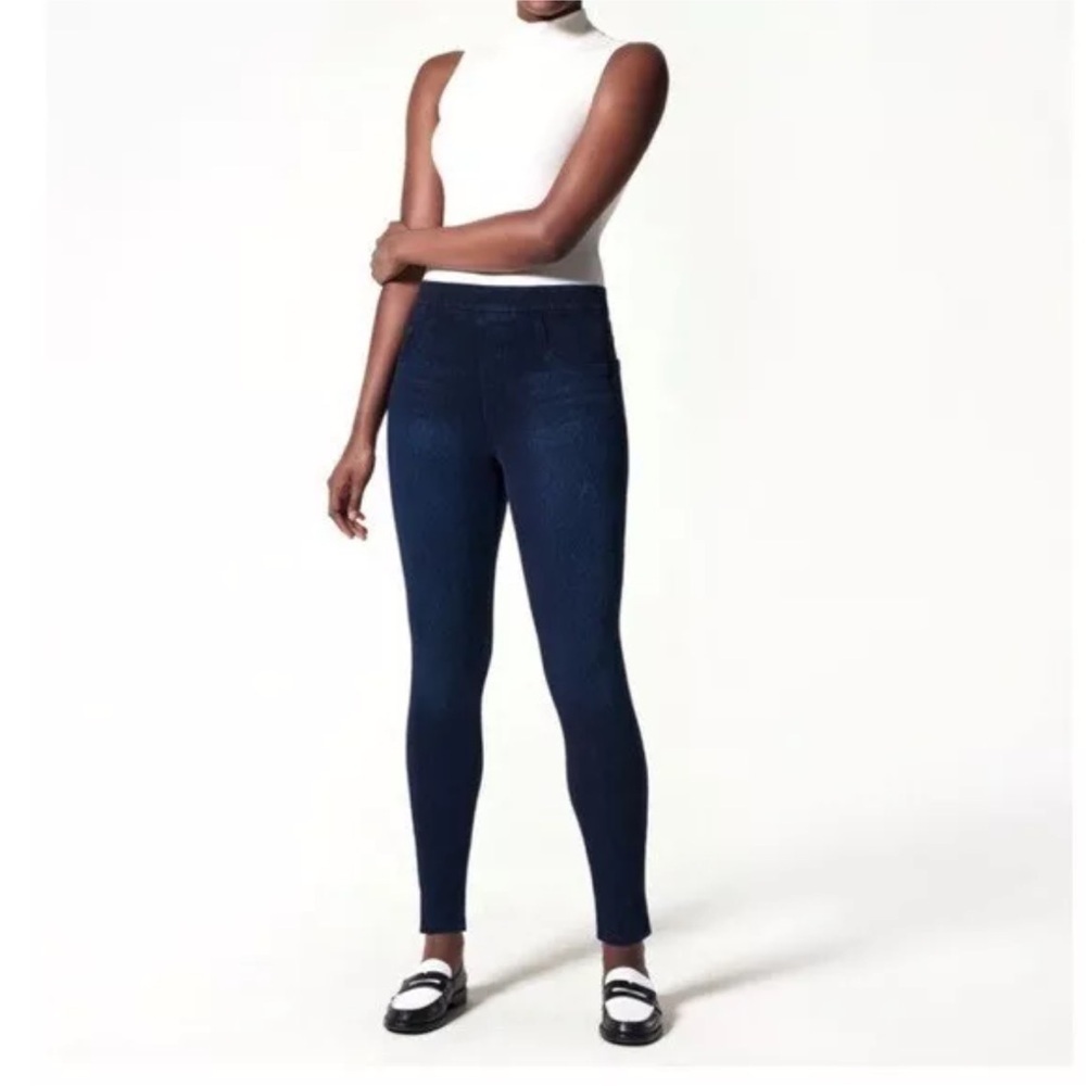 SPANX Womens Ankle Jean-Ish Leggings Size Medium Blue Stretch Slimming